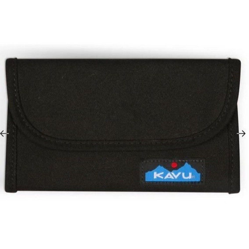 KAVU Big Spender Black Canvas Tri-fold‎ Wallet Snap ID Window Zipper Pocket